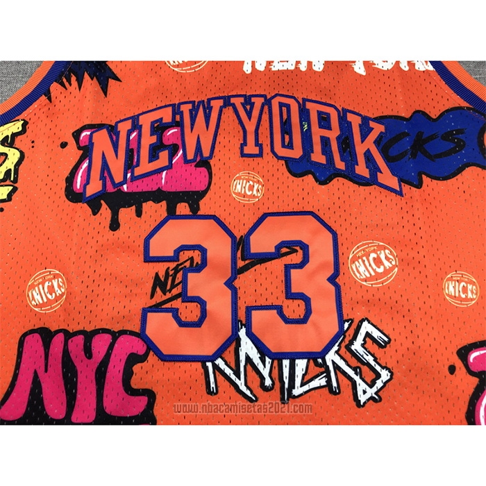 Camiseta New York Knicks Patrick Ewing #33 Slap Sticker Mitchell & Ness 1991-92 Naranja